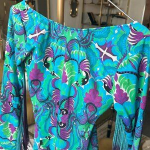 Festival / Party Fringed Lycra Bodysuit in Tribal Tales by L.O.M.